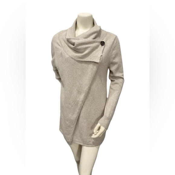 Repeat Cashmere Wool Blend Wrap Cardigan Sweater Sand Beige Size 42 M-L - Picture 2 of 8